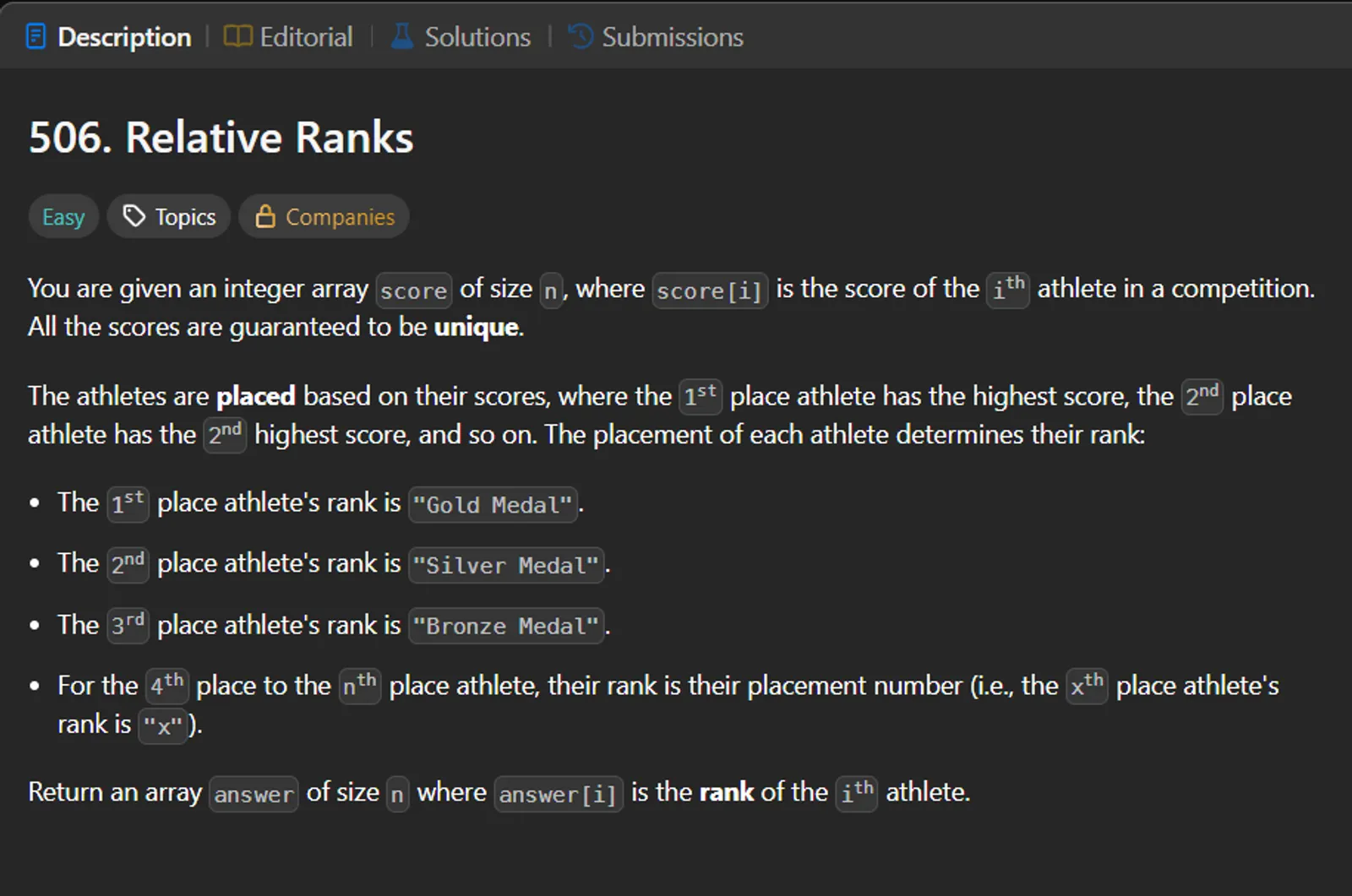 LeetCode #506 - Relative Ranks