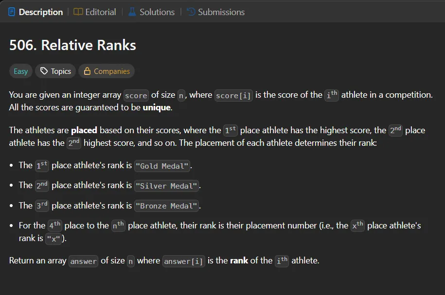 LeetCode #506 - Relative Ranks