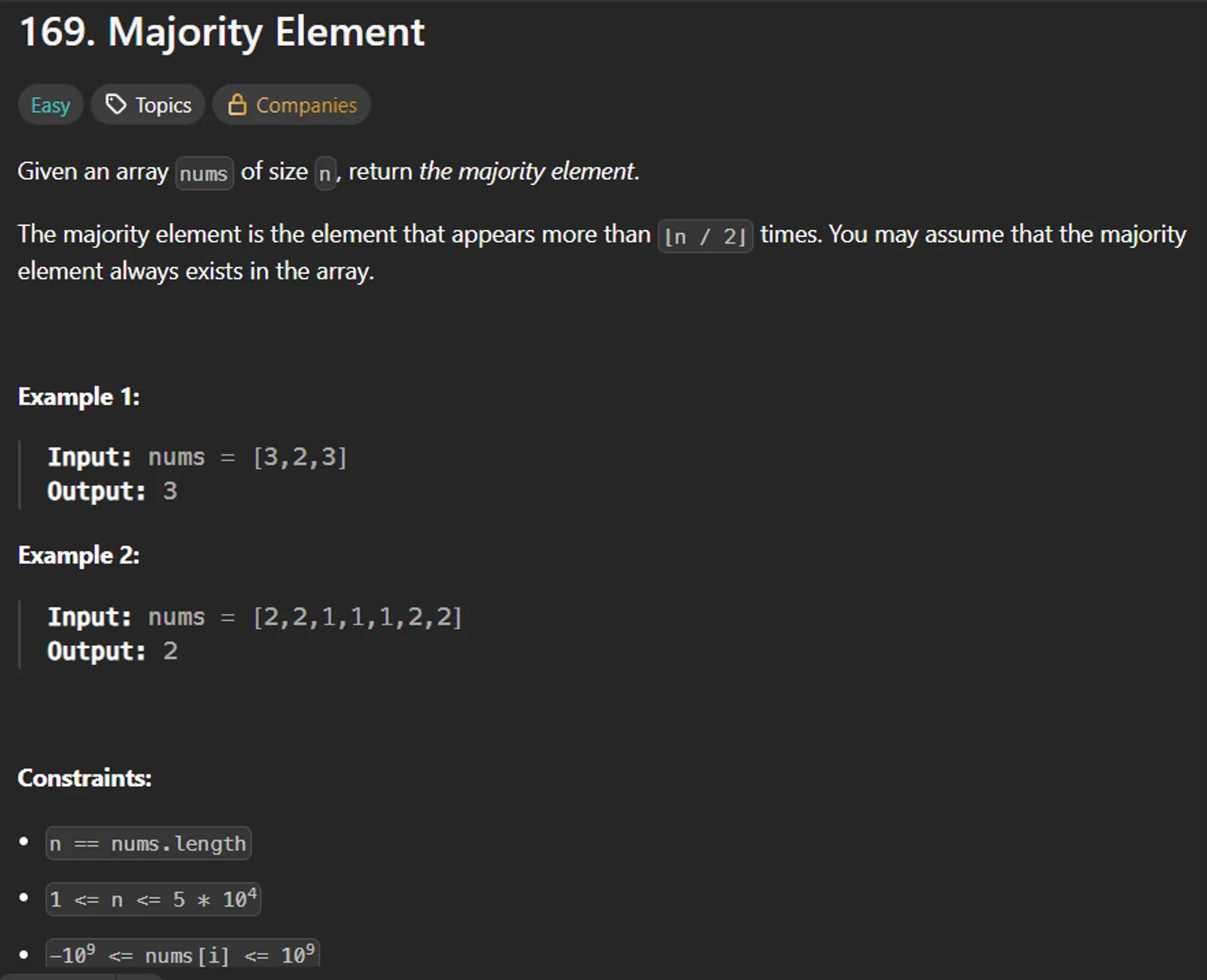 LeetCode #169 - Majority Element