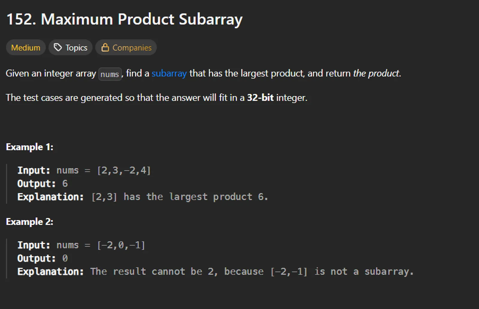 LeetCode #152 - Max Product Subarray