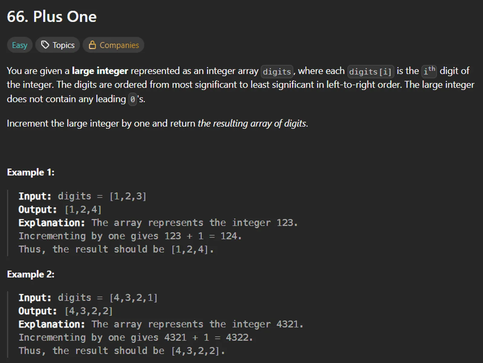 LeetCode #66 - Plus One