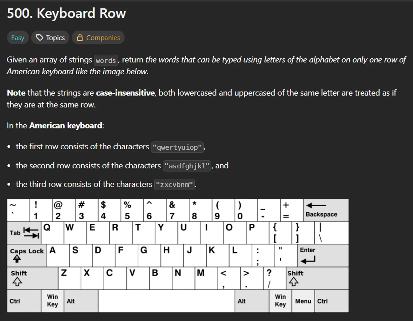 LeetCode #500 - Keyboard Row