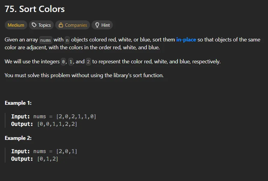 LeetCode #75 - Sort Colors