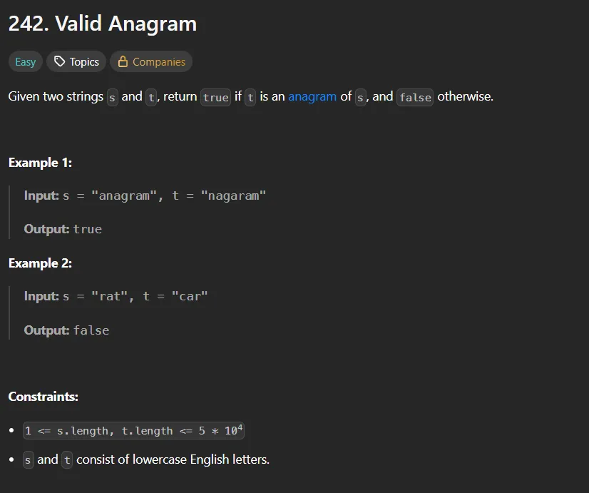 LeetCode #242 - Valid Anagram