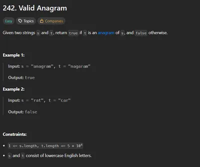 LeetCode #242 - Valid Anagram